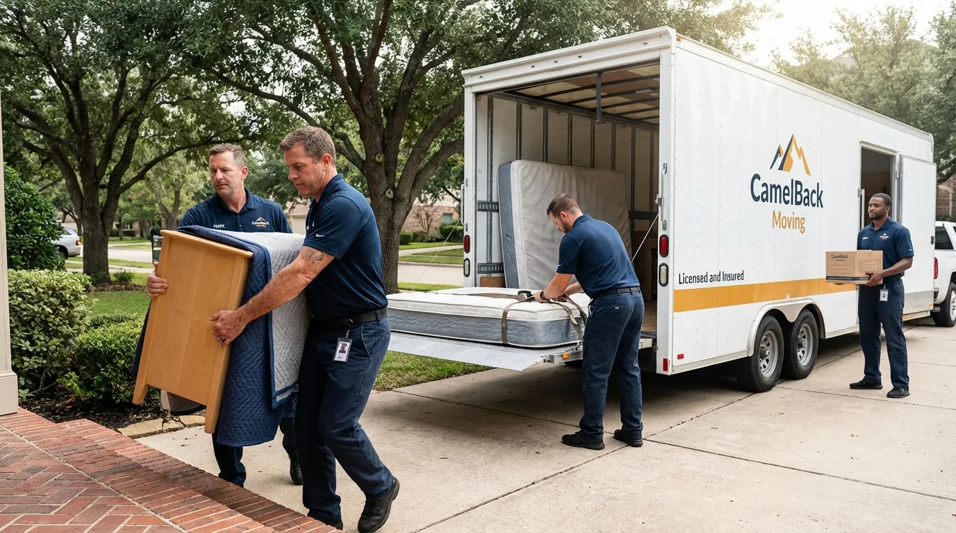 Crew loading residential truck for cross-state move from Wood Dale, IL