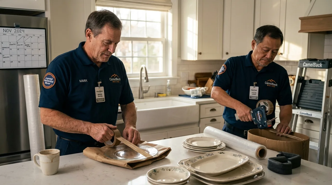 Professional crew packing kitchen dishware in Wood Dale, IL